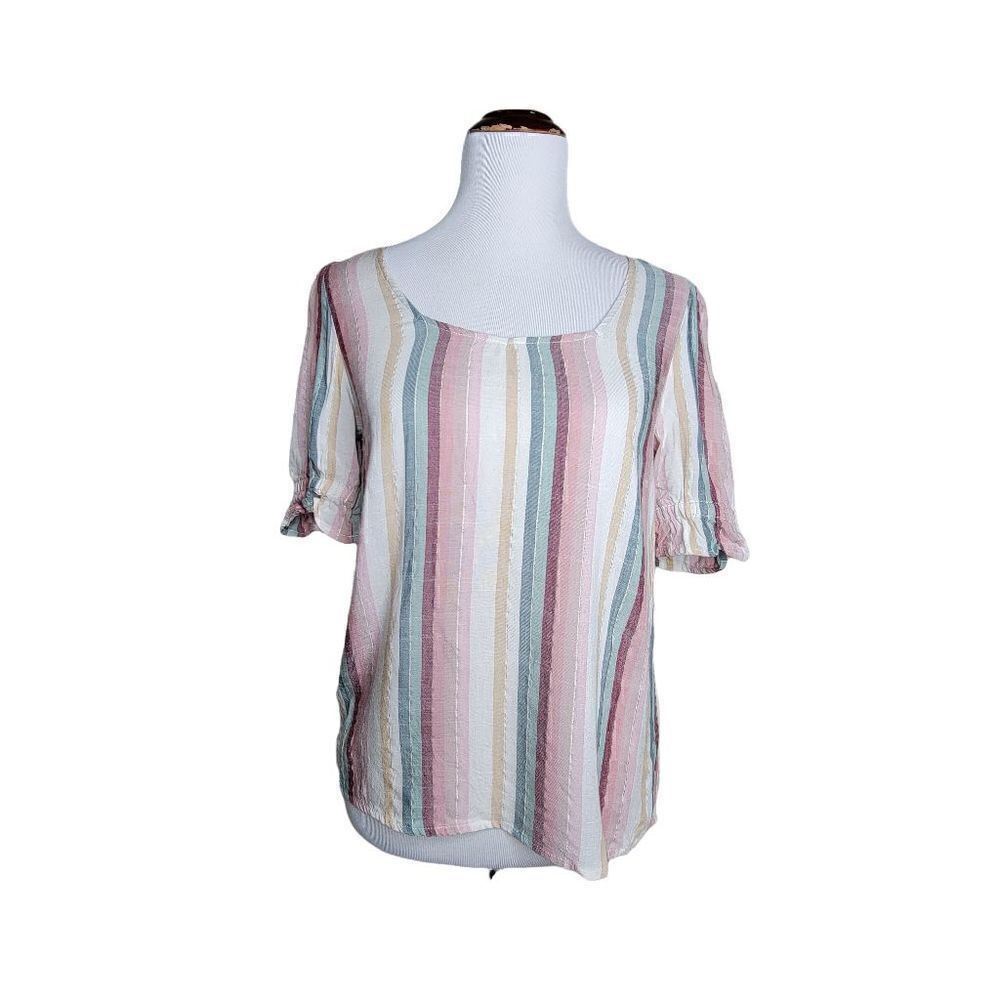 Alison Andrews Multicolor Stripe Metallic Short Sleeve Blouse Size Small